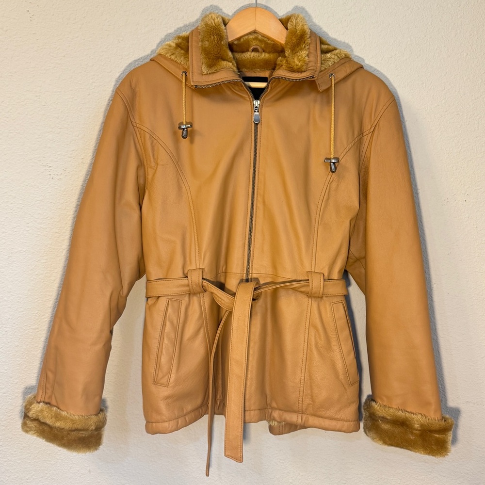 Collection G Racing Club Women’s Genuine Leather Hooded Jacket Size M